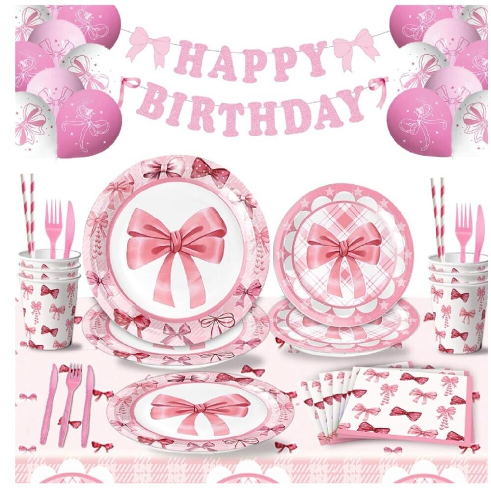 Pink Bow Birthday Decorations, 170 pcs